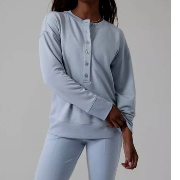 Athleta Tops - ATHLETA WOMEN'S BLUE STAR LONG SLEEVE BALANCE HENLEY SWEATSHIRT size XL